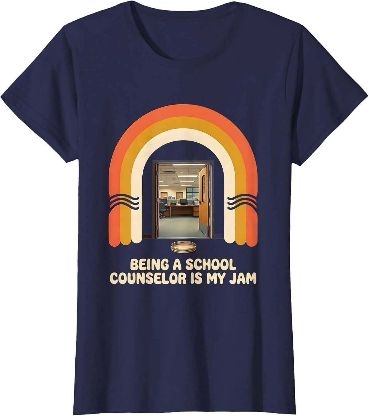 Women's Being A School Counselor Is My Jam Retro 70s Staff Humor T-Shirt - Navy Blue