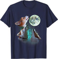Three Corgis Howl At Moon 3 Wolfs - Funny Wolves Parody T-Shirt - Navy Blue