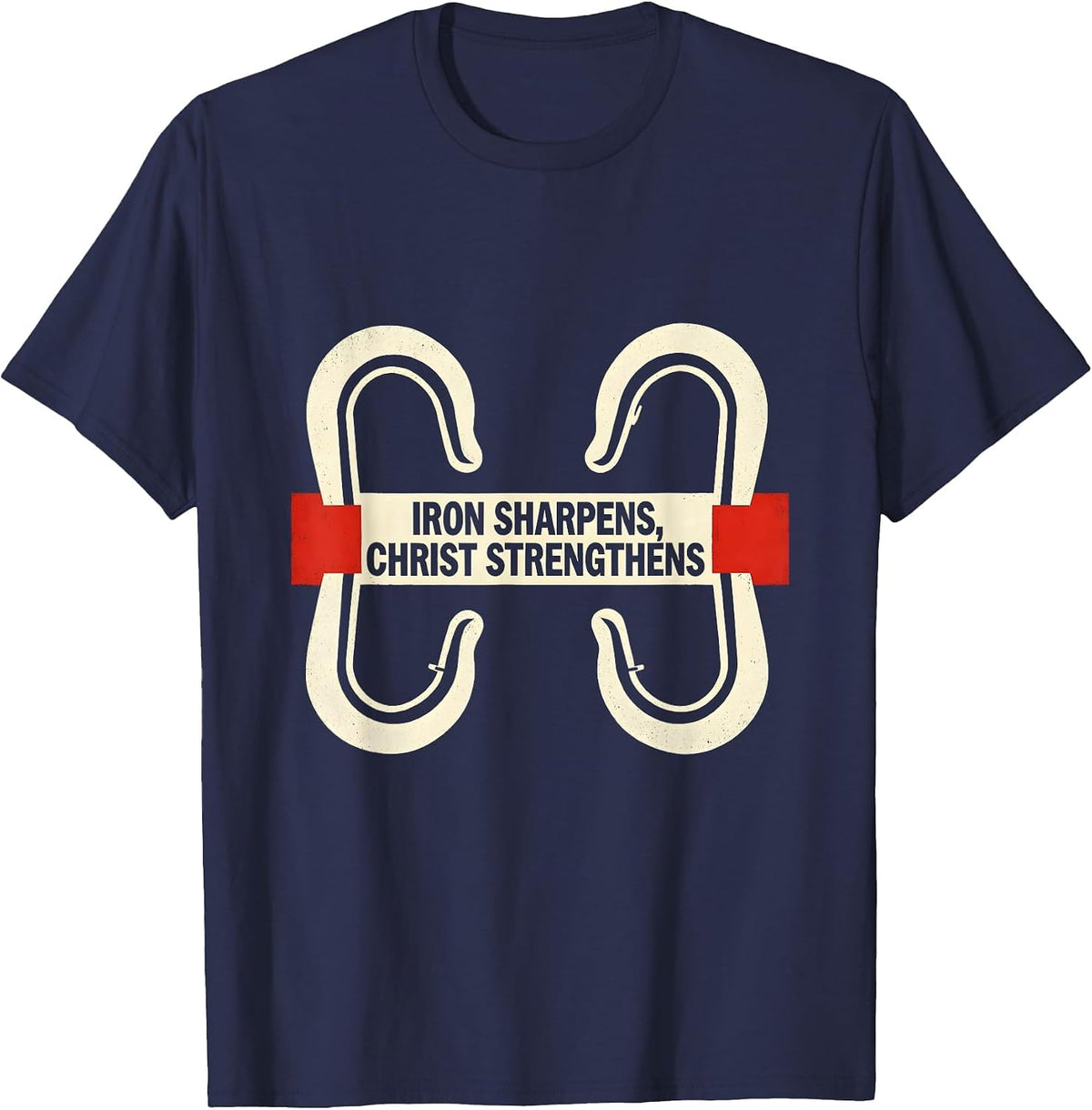 Men's Iron Sharpens, Christ Strengthens Faith Gym Workout T-Shirt - Navy Blue