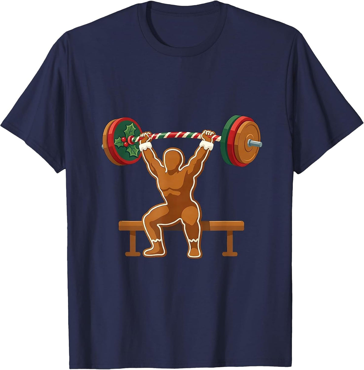 Men's Gingerbread Lifter Funny Christmas Gym Weightlifting Humor T-Shirt - Navy Blue