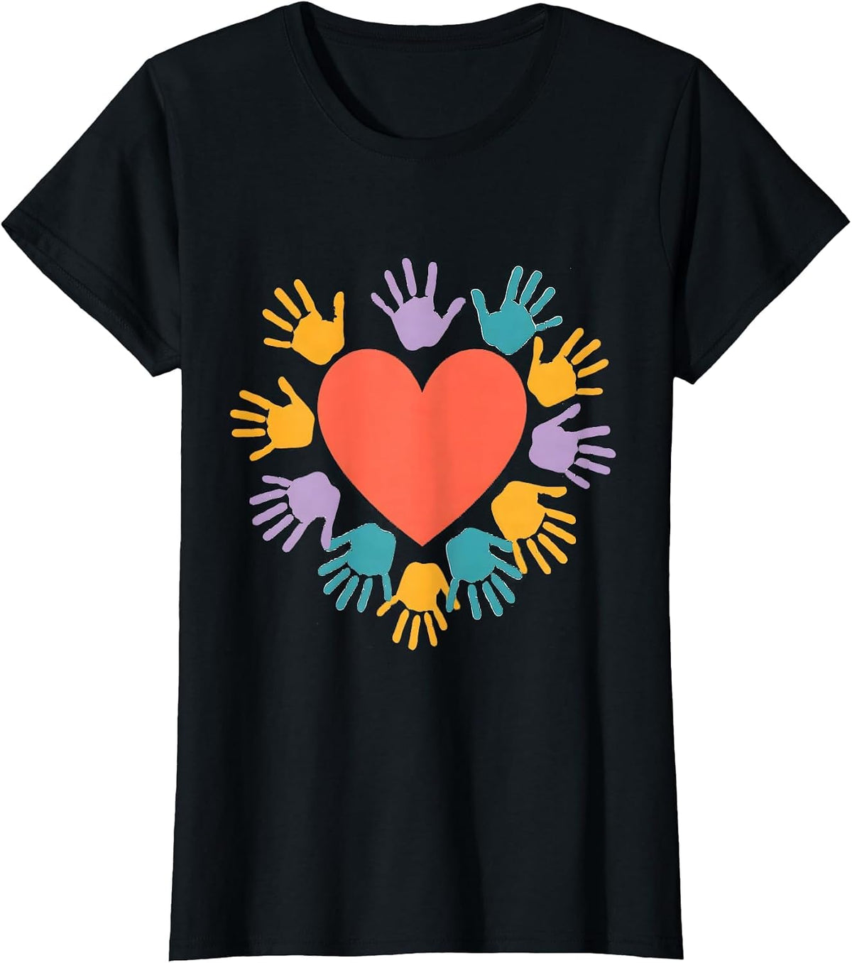 Kindergarten Teacher Tiny Handprints Big Heart T-Shirt - Black