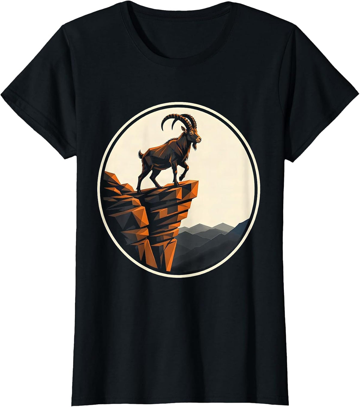 Women's Mountain Goat Sheer Cliff Edge Freedom Design T-Shirt - Black