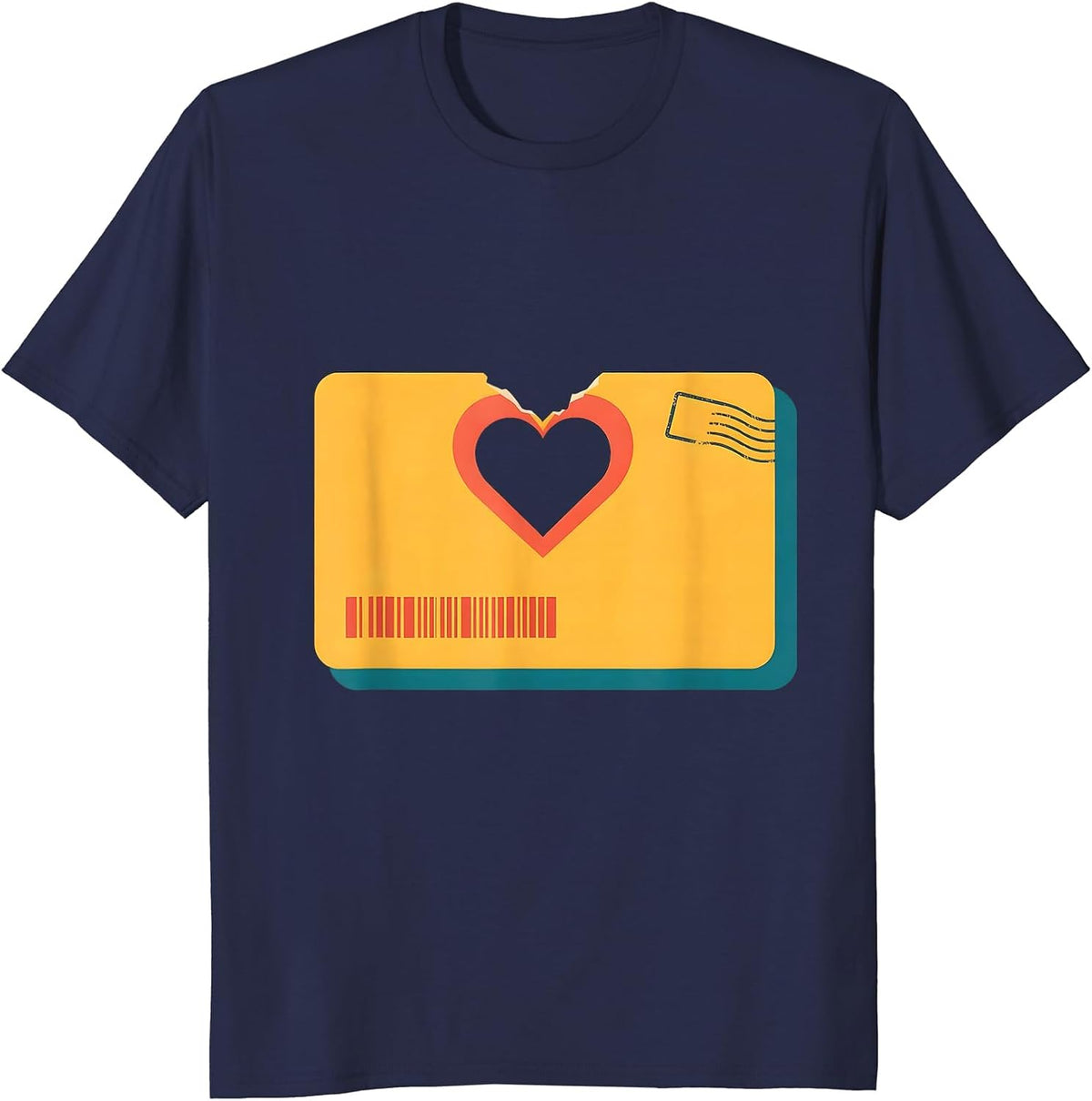 Library Card Heart Bookworm Reader Gift T-Shirt - Navy Blue