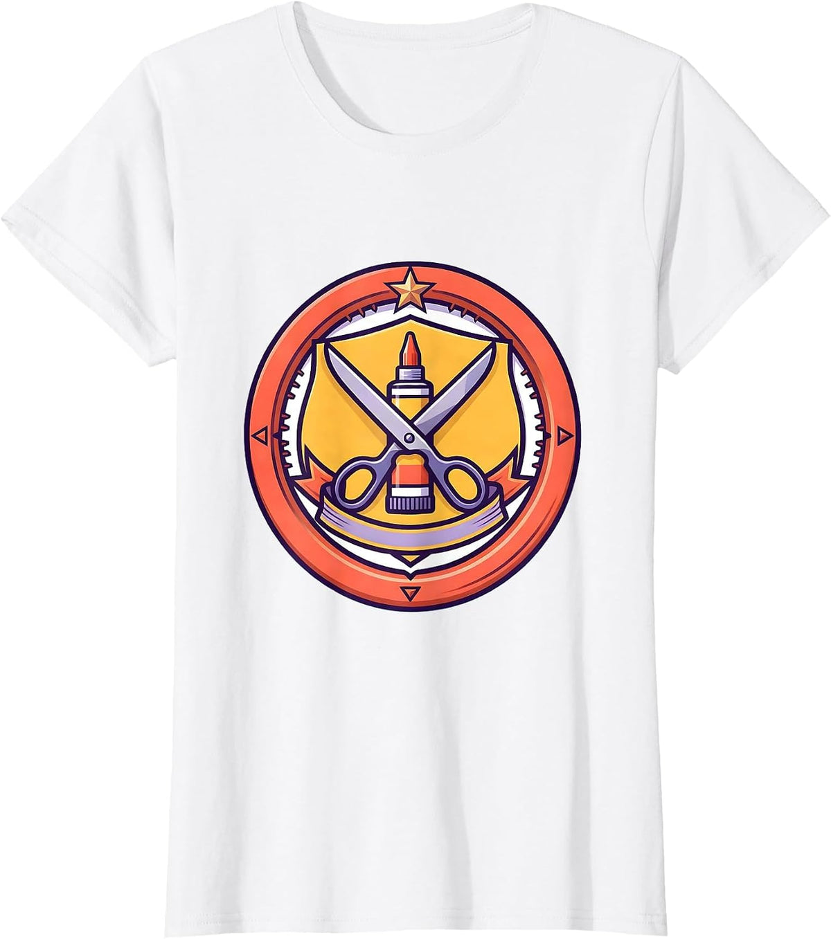 Preschool Teacher Glue Stick Scissors Crossed Design T-Shirt - White