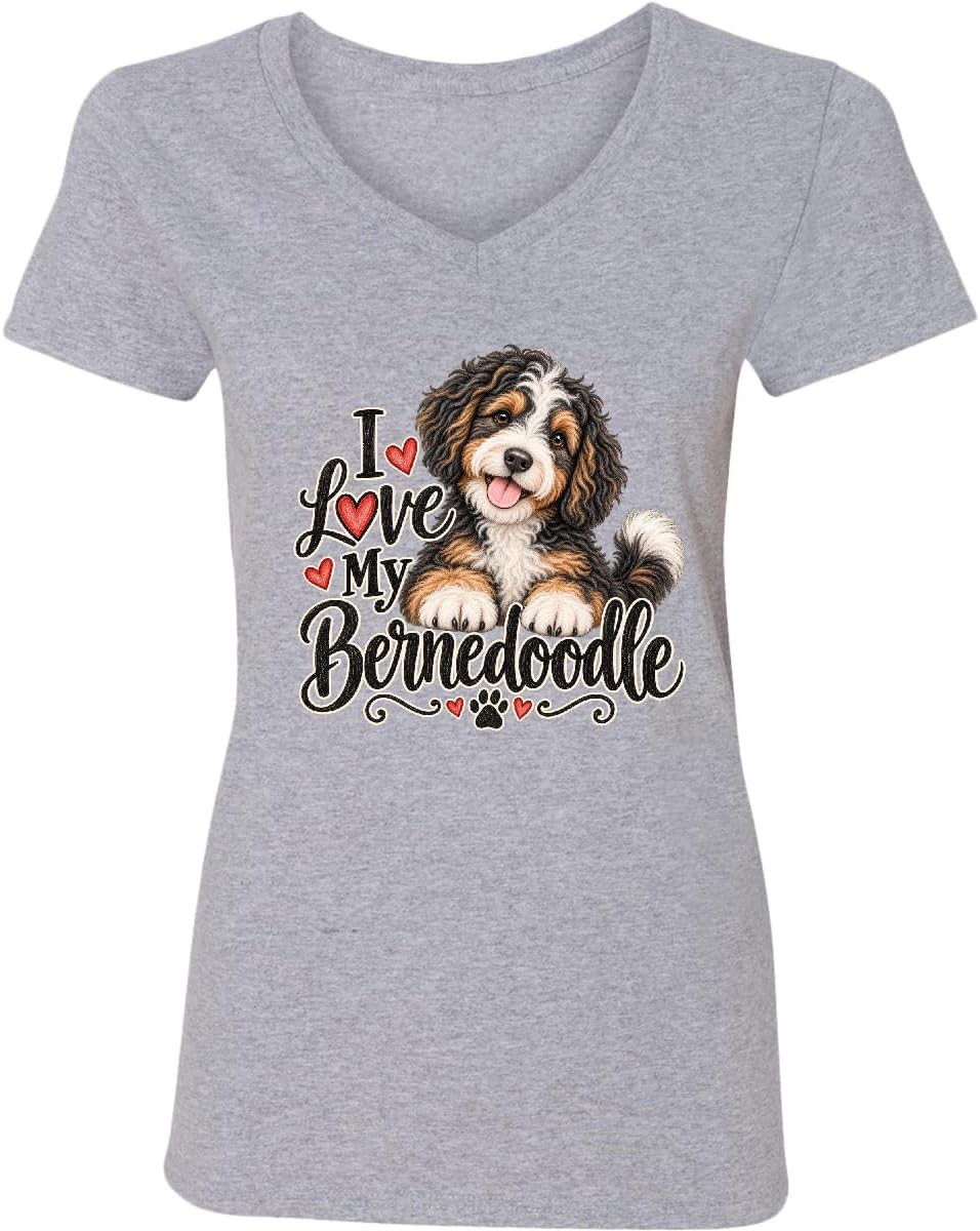 inktastic I Love My Bernedoodle Women's V-Neck T-Shirt - 0060 Heather Grey