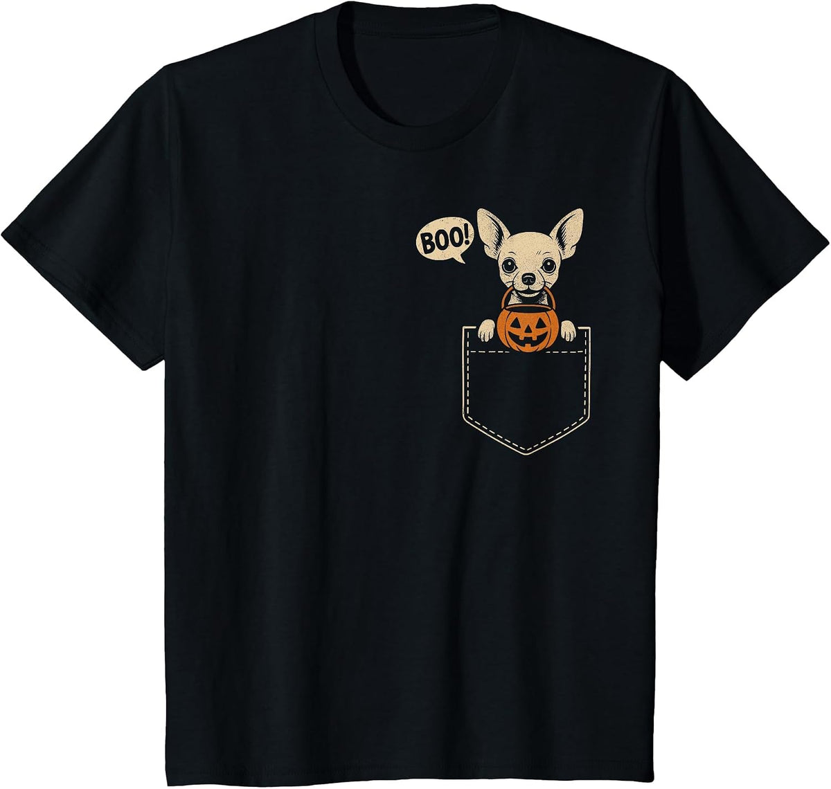 Funny Chihuahua Halloween Chihuahua Dog Cute Pocket Boo T-Shirt - Black