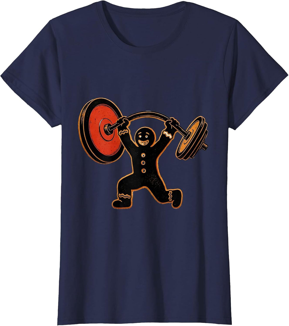 Women's Gingershred Stencil Gingerbread Weightlifting Christmas Gym T-Shirt - Navy Blue
