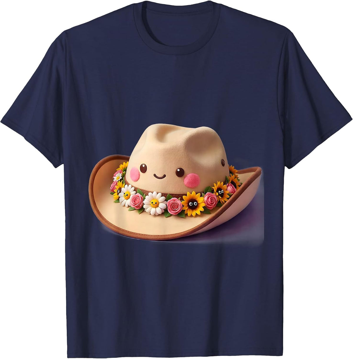 Floral Cowgirl Hat Wildflower Western Design T-Shirt - Navy Blue