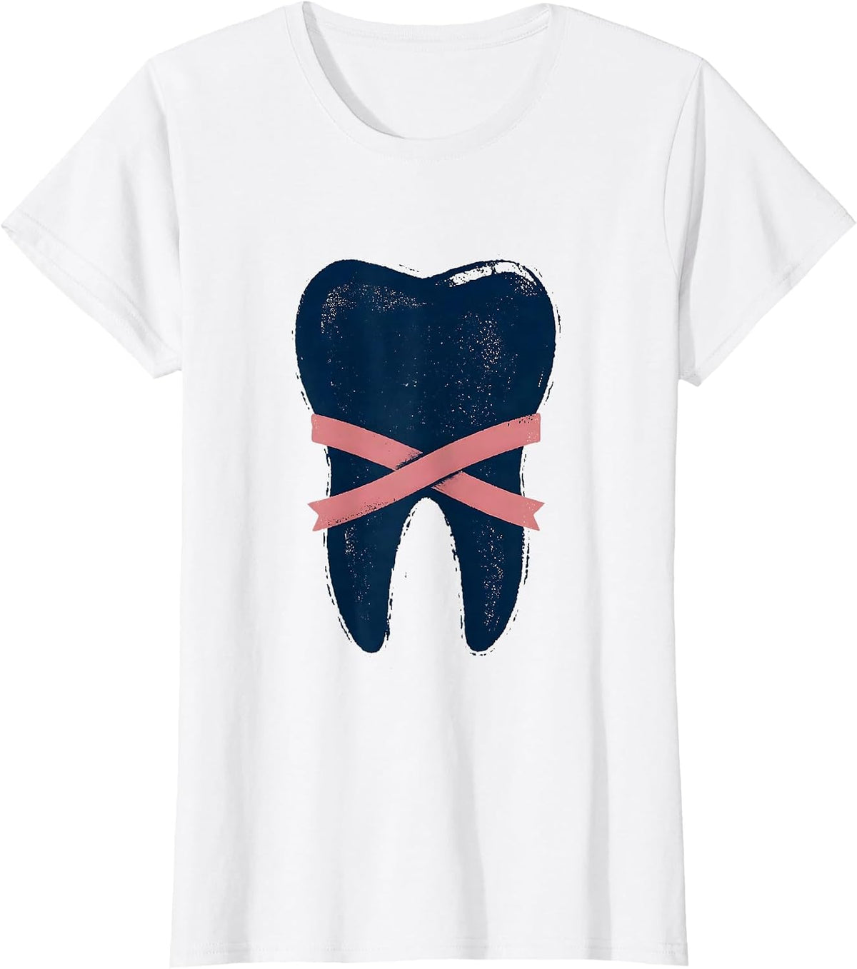Stacked Tooth Pink Ribbon Dental Breast Cancer Awareness T-Shirt - White