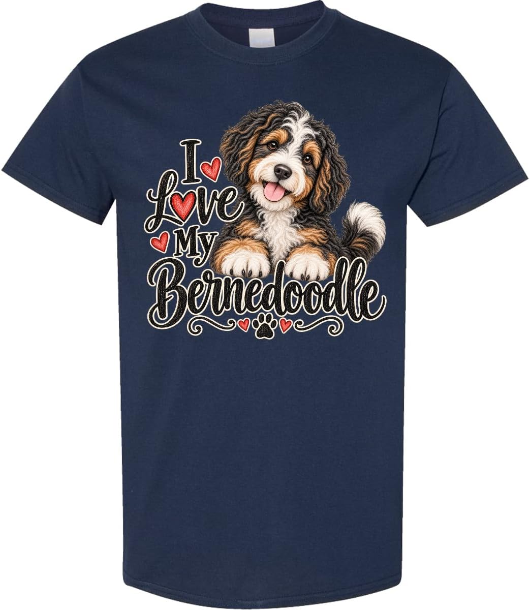 inktastic I Love My Bernedoodle Adult T-Shirt - Navy Blue