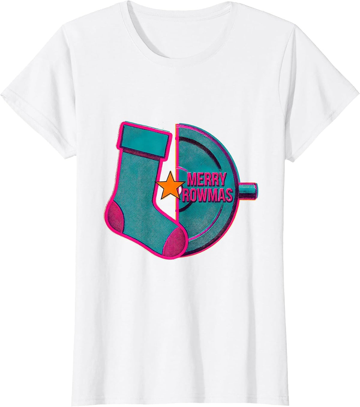 Merry Rowmas Risograph Funny Christmas Gym Workout T-Shirt - White