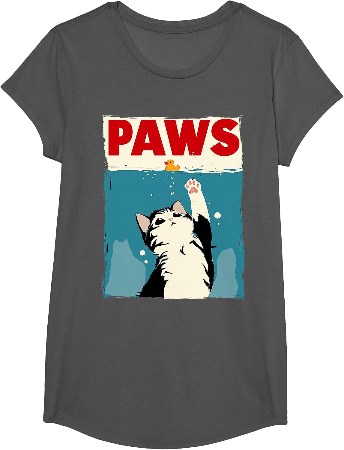 Paws Cat Novelty Graphic Men Kids Women Funny Cat T-Shirt - Girls Asphalt Grey