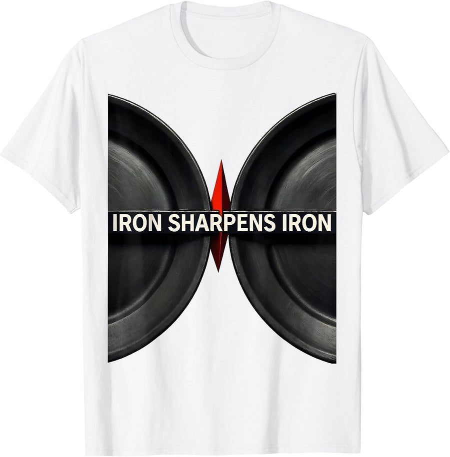 Men's Iron Sharpens Iron Constructivist Faith-Based Gym Workout T-Shirt - White