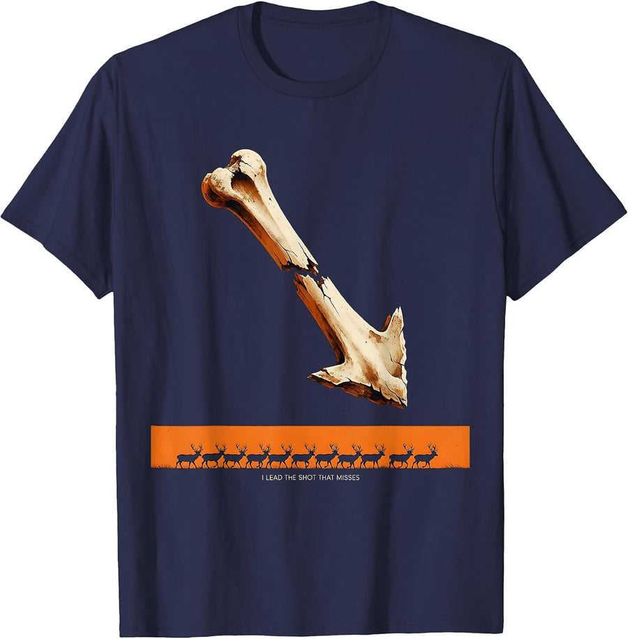 I Lead The Shot That Misses Funny Deer Hunting Dad Gift T-Shirt - Navy Blue