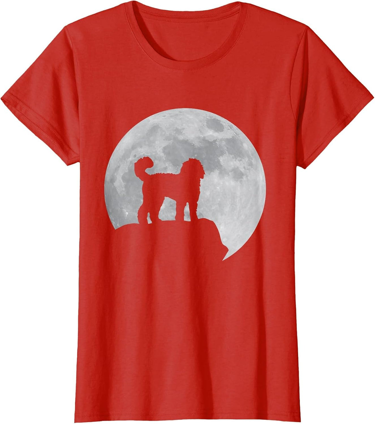 Moon and Dog Silhouette - Bernedoodle T-Shirt - Red