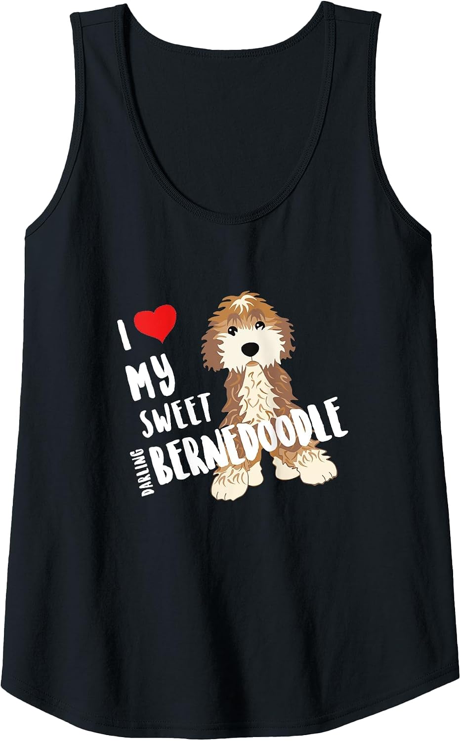 I Love My Sweet Darling Bernedoodle Dog Funny Cute Heart Tank Top - Black