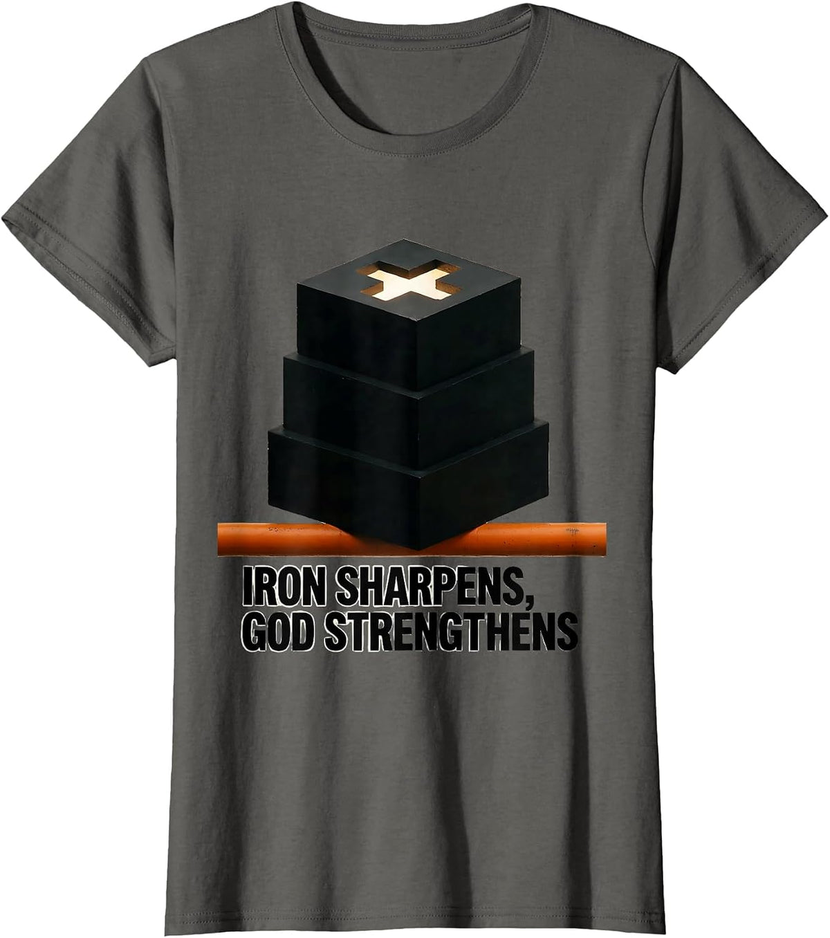 Women's Iron Sharpens God Strengthens Brutalist Christian Gym T-Shirt - Asphalt Grey