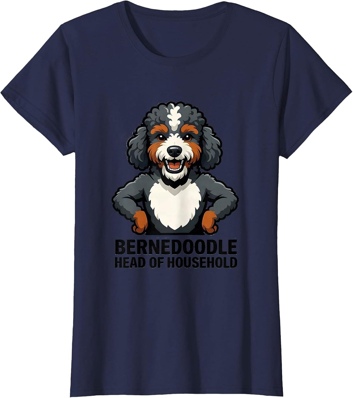 Women's Bernedoodle Head Of Household Funny Dog Lover Mascot T-Shirt - Navy Blue