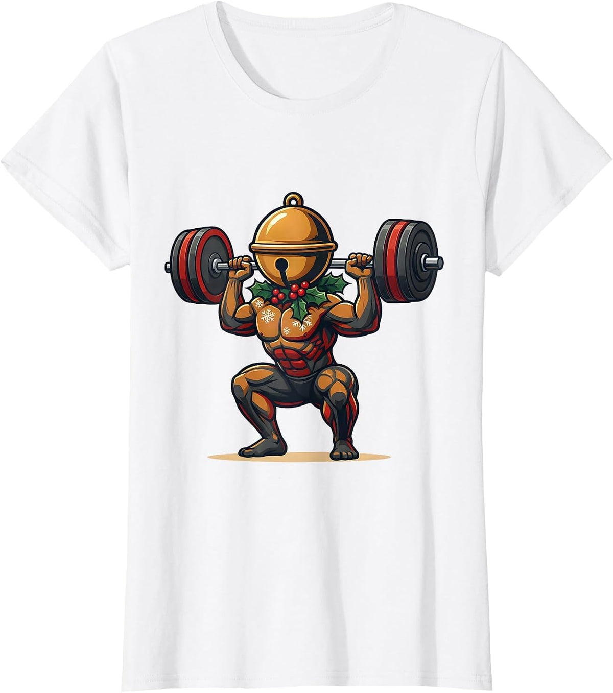 Bell-Headed Holiday Mascot Gym Workout Christmas Humor T-Shirt - White