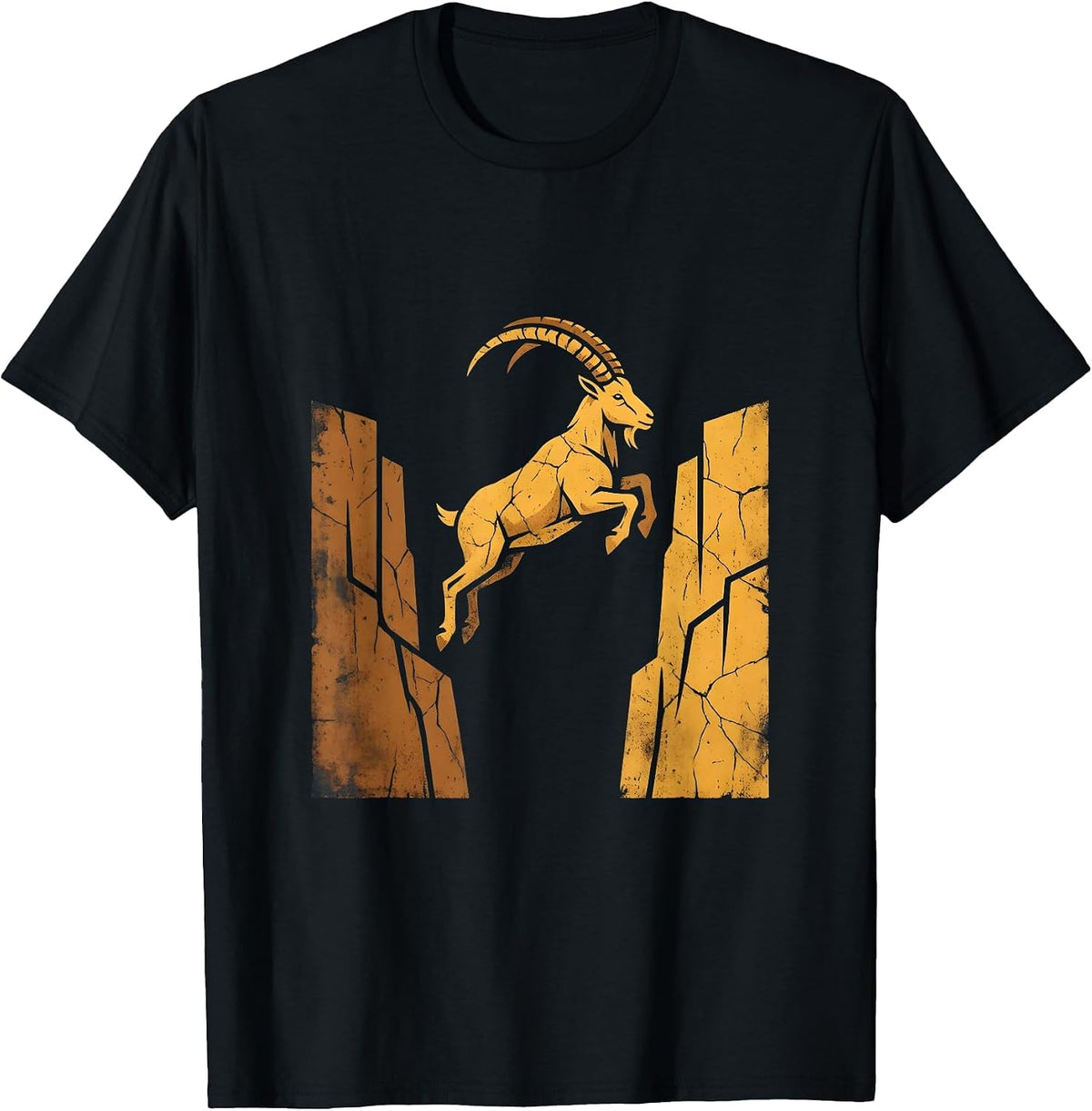 Men's Mountain Goat Leaping Cliff Faces Wildlife Design T-Shirt - Black