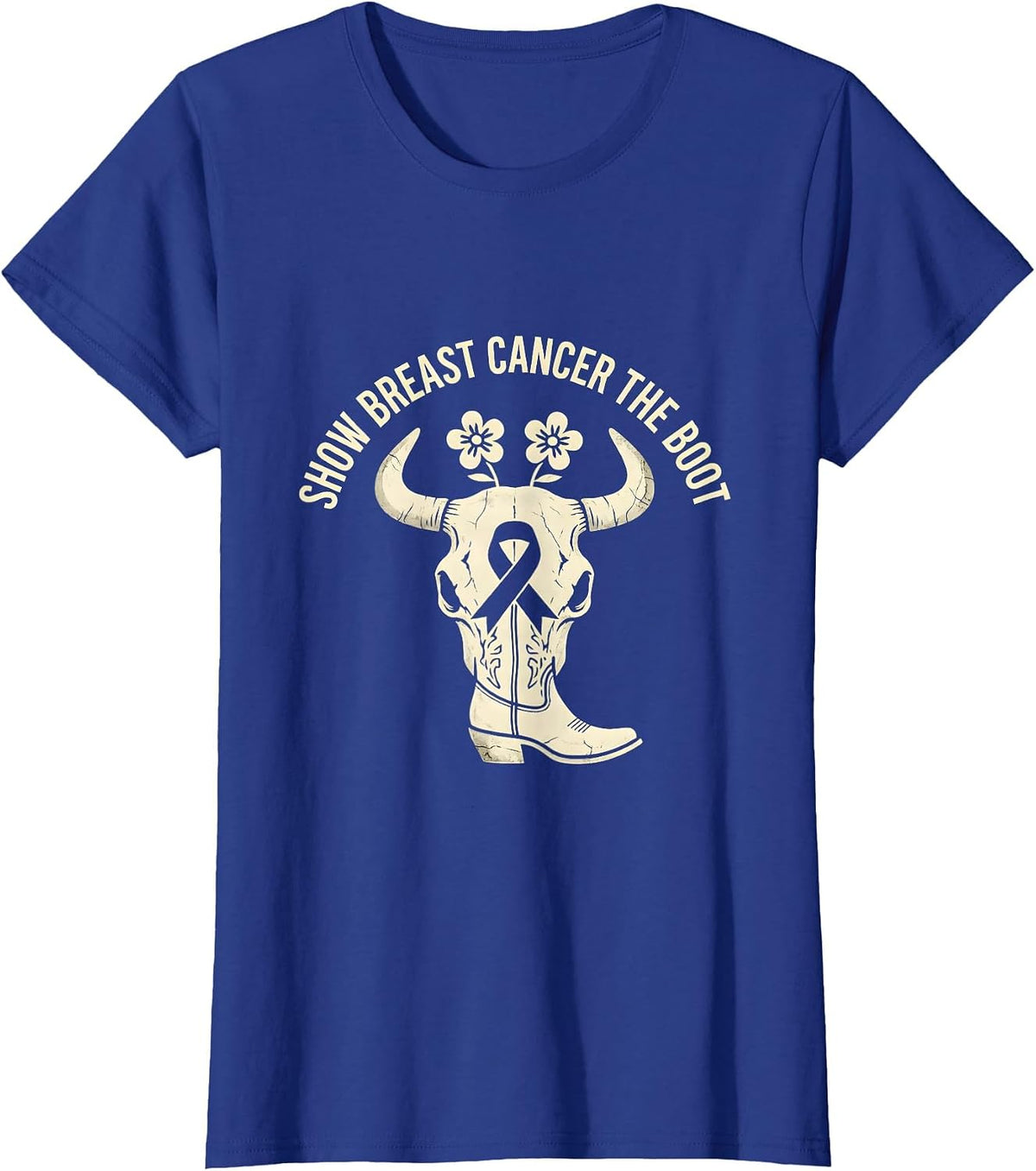 Women's Show Breast Cancer The Boot Boho Western Cowgirl Awareness T-Shirt - Royal Blue