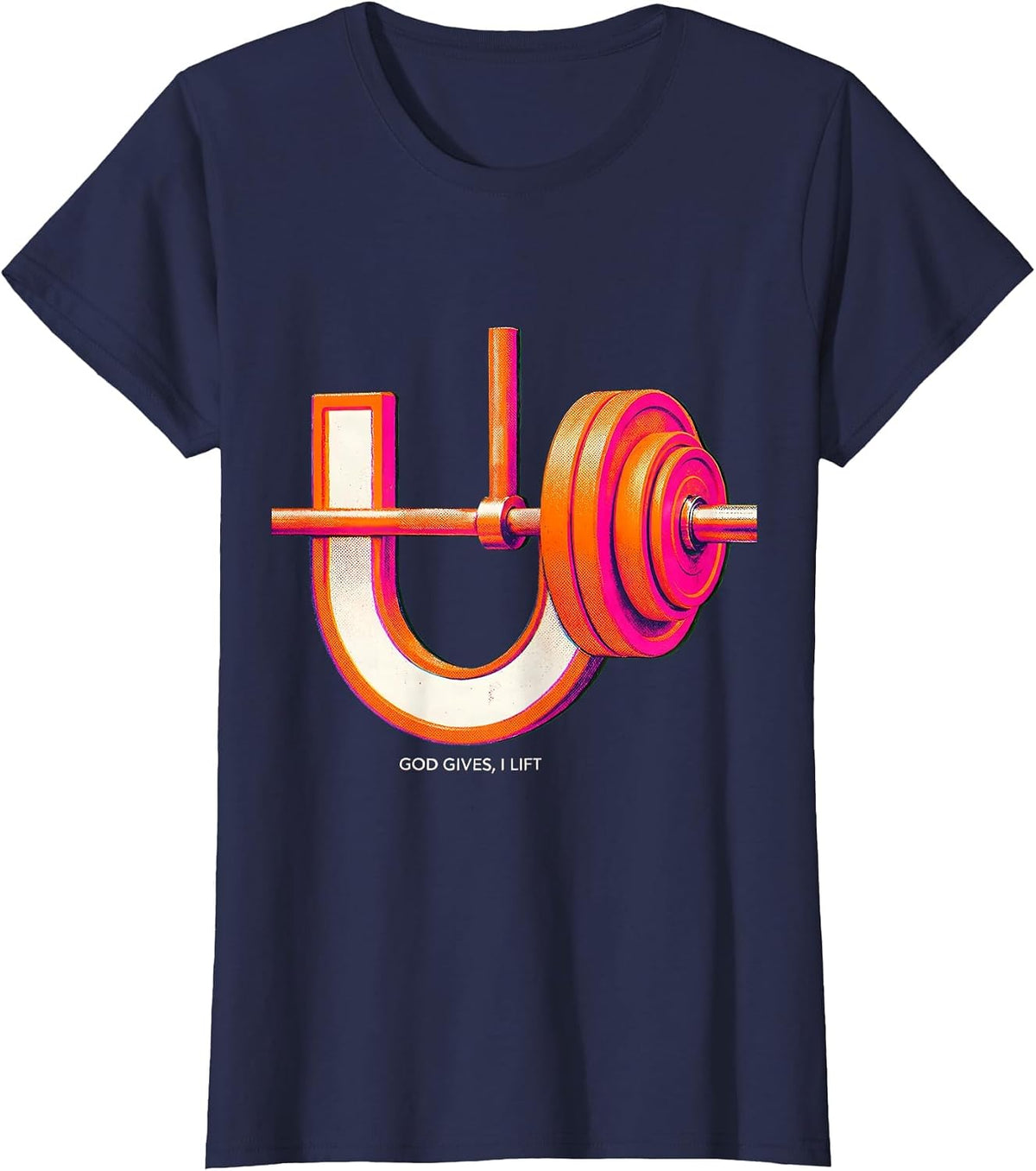 Women's God Gives I Lift Funny Christian Weightlifting Gym Humor T-Shirt - Navy Blue