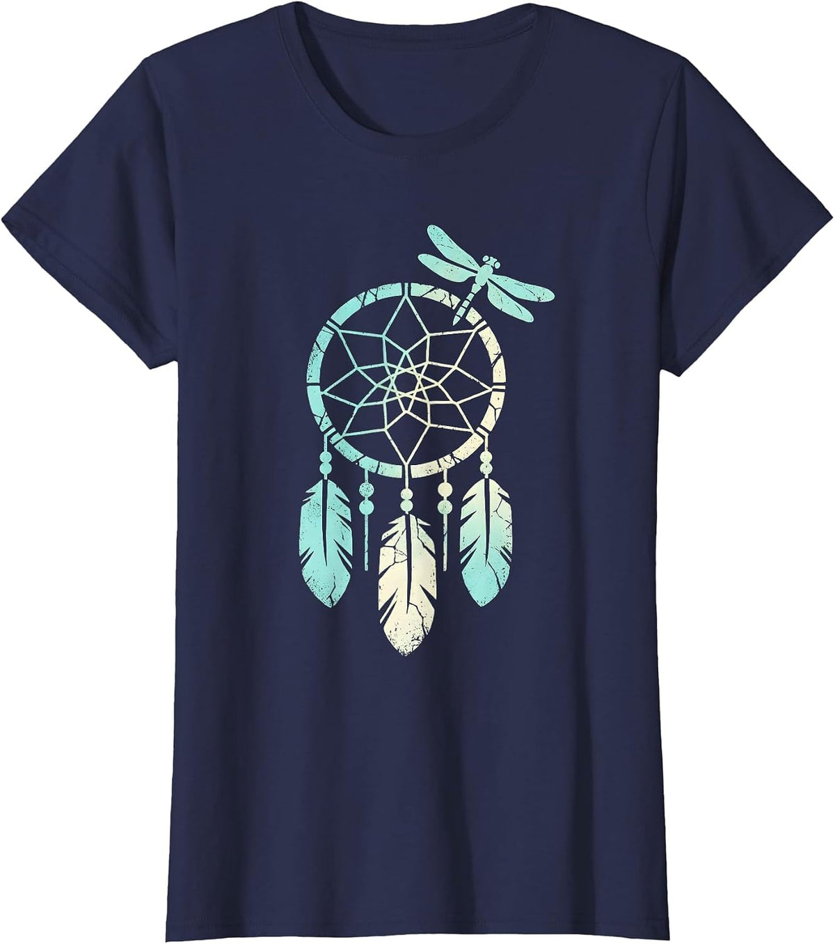Women's Dream Catcher Turquoise Beads Feathers Western T-Shirt - Navy Blue