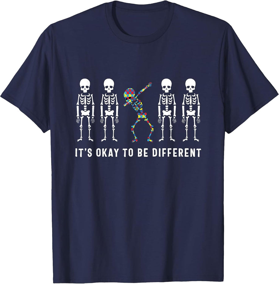 It's Okay to Be A Little Different Skeleton Autism T-Shirt - Navy Blue