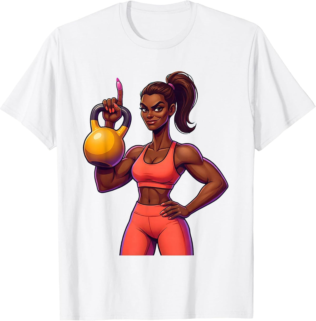 Smug One-Finger Kettlebell Lift Funny Gym Art T-Shirt - White