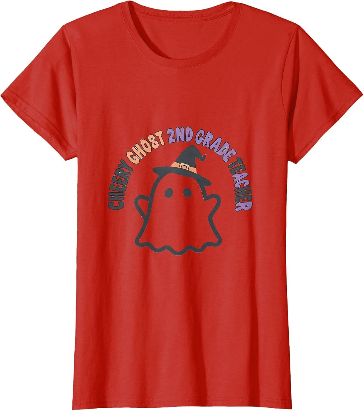 Women's Cheery Ghost 2nd Grade Teacher Cute Kawaii Halloween Costume T-Shirt - Red