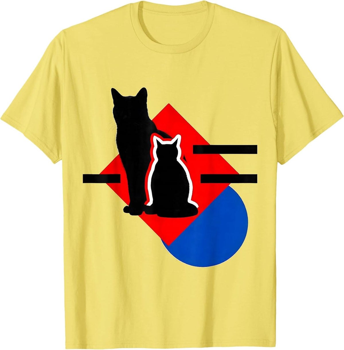 Men's Bauhaus Cat Silhouette Quantum Physics Nerd Humor T-Shirt - Lemon Yellow