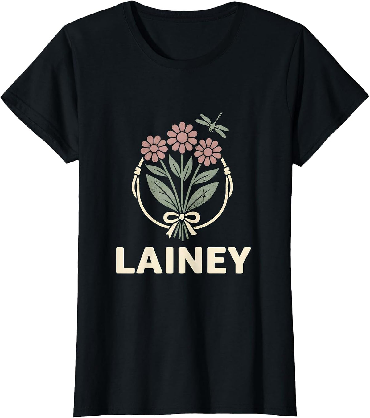 Women's Lainey Floral Boho Western Cowgirl Name Gift for Girls T-Shirt - Black