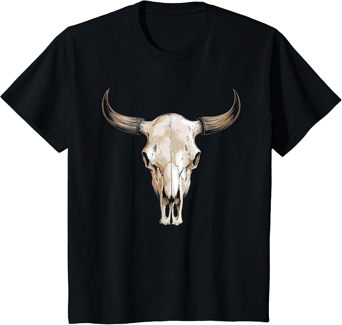 Boho Cow Skull T-Shirt - Black