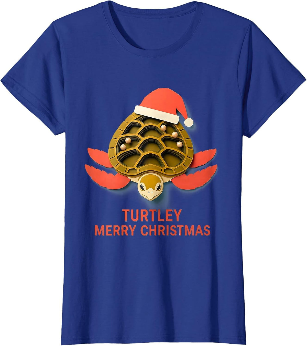 Women's Turtley Merry Christmas Paper Cutout Sea Turtle Lover T-Shirt - Royal Blue