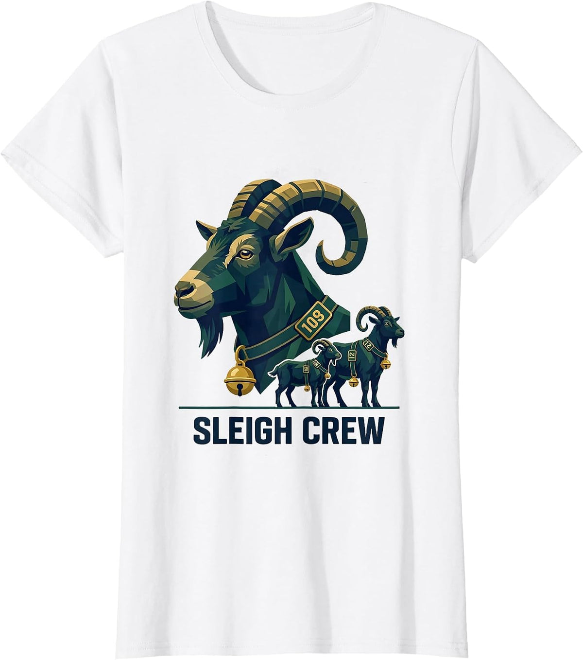Sleigh Crew Funny Goat Lover Christmas Farm Animal Humor T-Shirt - White