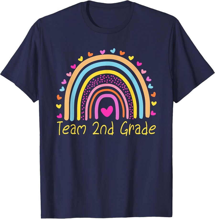 Second Team 2nd Grade Teacher Rainbow T-Shirt - Navy Blue