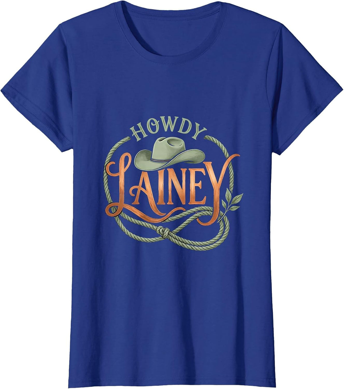 Women's Howdy Lainey Boho Typography Western Cowgirl Gift for Lainey T-Shirt - Royal Blue