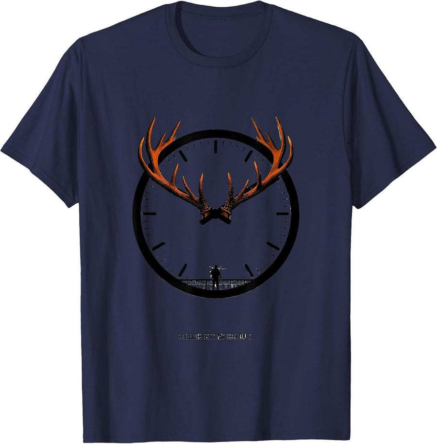 The Buck Sets My Schedule Funny Deer Hunting Dad Humor T-Shirt - Navy Blue