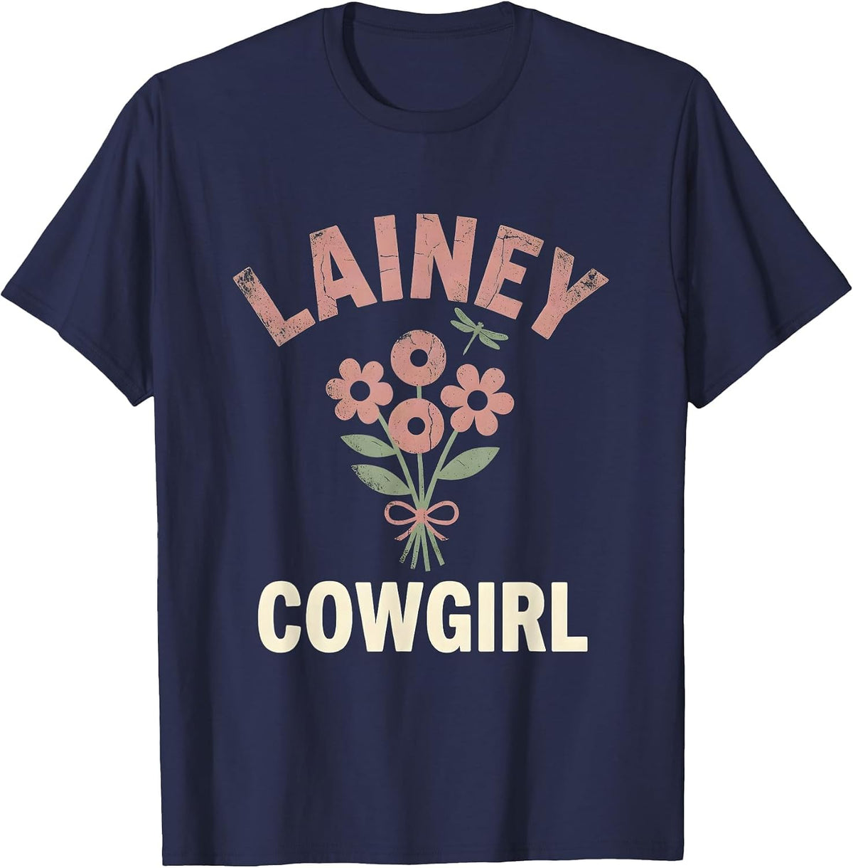 Lainey Cowgirl Floral Boho Western Name Gift for Girls T-Shirt - Navy Blue