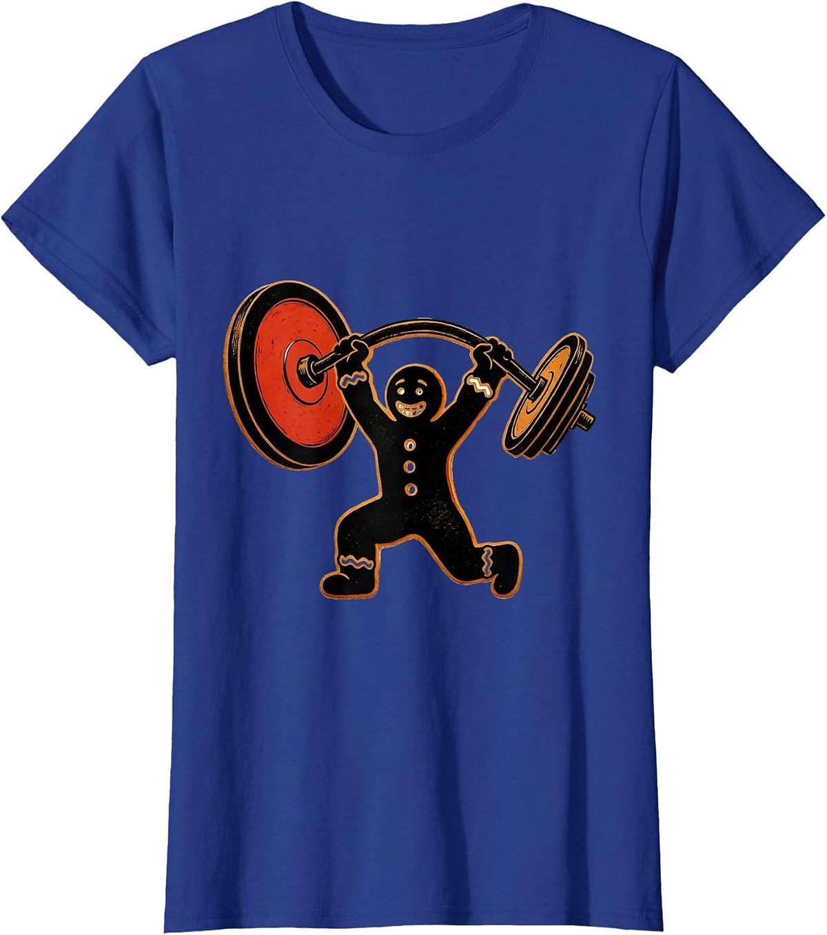 Women's Gingershred Stencil Gingerbread Weightlifting Christmas Gym T-Shirt - Royal Blue