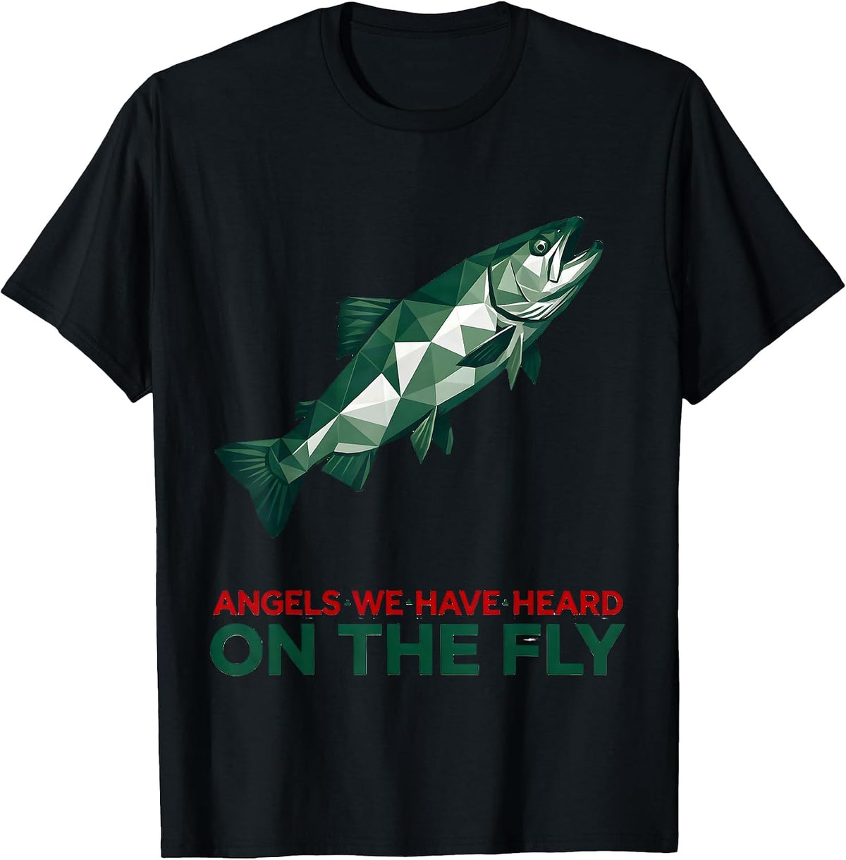 Men's Angels We Have Heard, On The Fly Geometric Christmas Fishing T-Shirt - Black