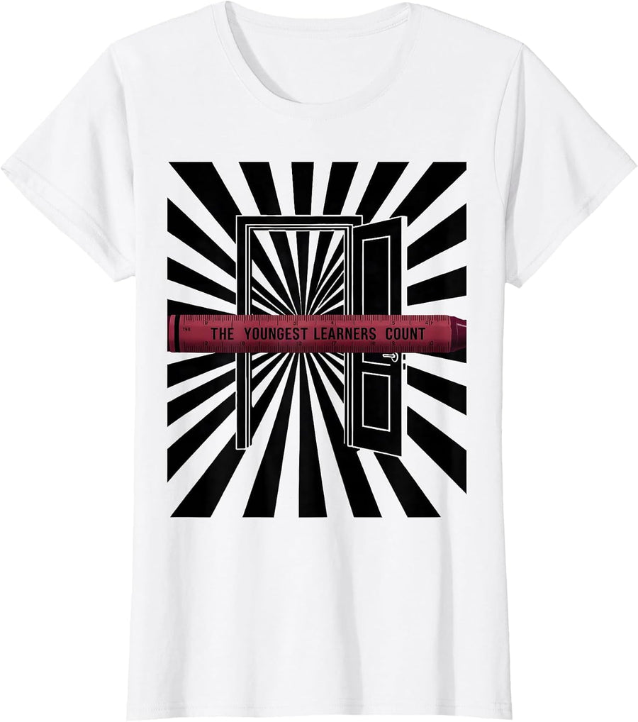 Women's The Youngest Learners Count Stencil Graphic Preschool T-Shirt - White
