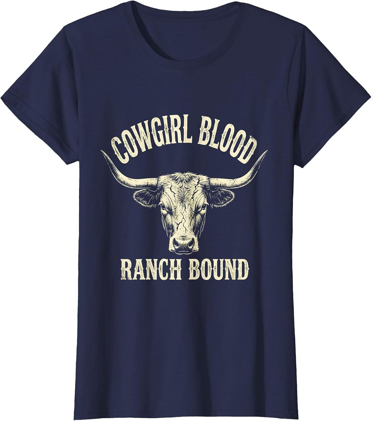 Women's Cowgirl Blood Ranch Bound Boho Western Humor Cowboy Gift T-Shirt - Navy Blue