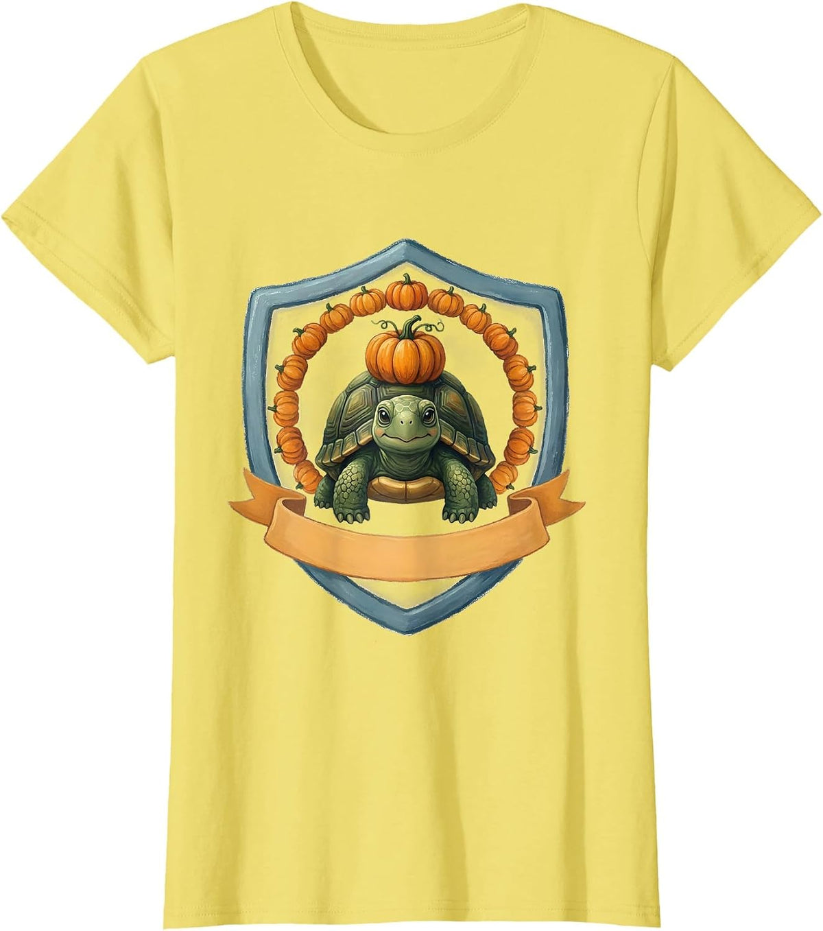 Halloween Turtle Pumpkin Crown Whimsical Animal Lover T-Shirt - Lemon Yellow