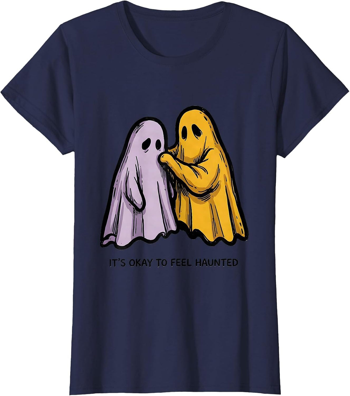 Women's It's Okay To Feel Haunted Mental Health Halloween Awareness T-Shirt - Navy Blue