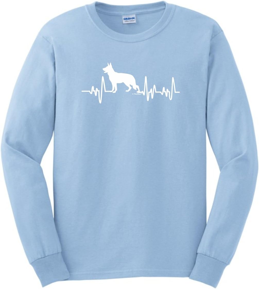 German Shepherd Gifts Dog Lover Heartbeat Long Sleeve T-Shirt - Light Blue