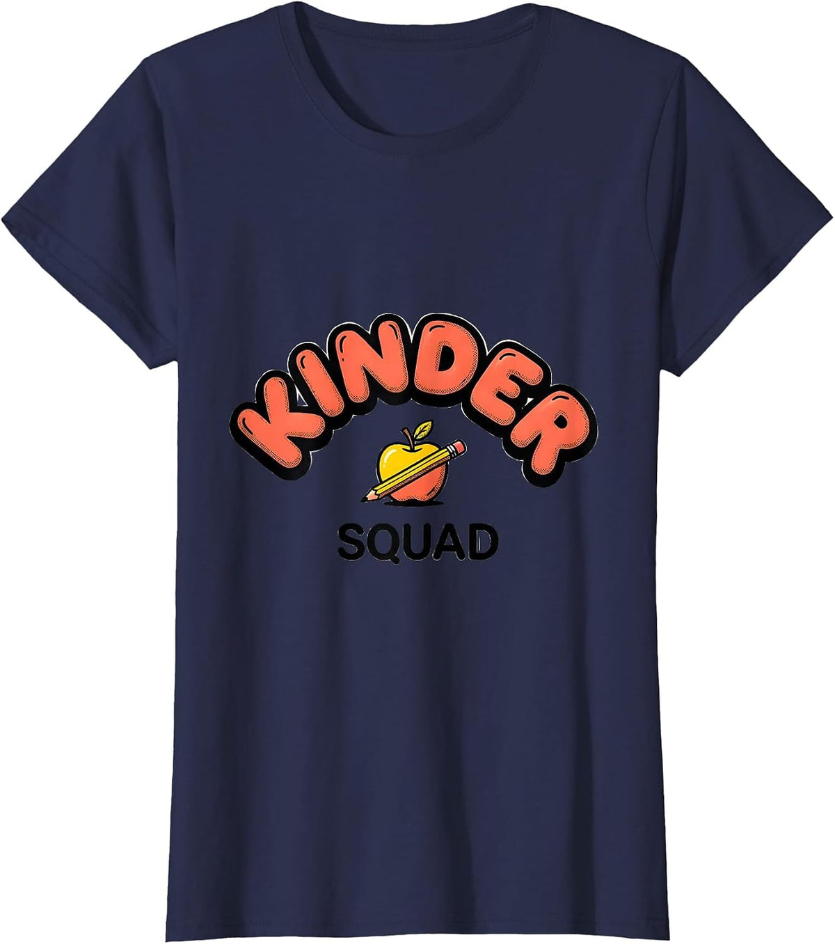 Women's Kinder Squad Funny Preschool Teacher Back To School Crew T-Shirt - Navy Blue