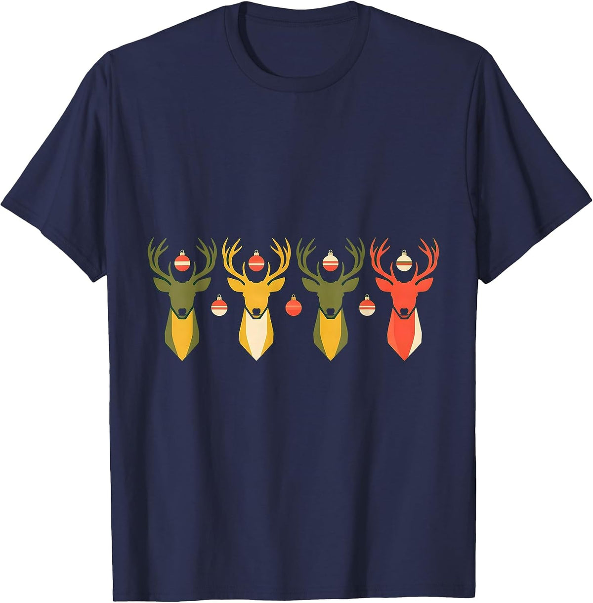 Men's Antlered Deer Camo Christmas Hunting Gift T-Shirt - Navy Blue
