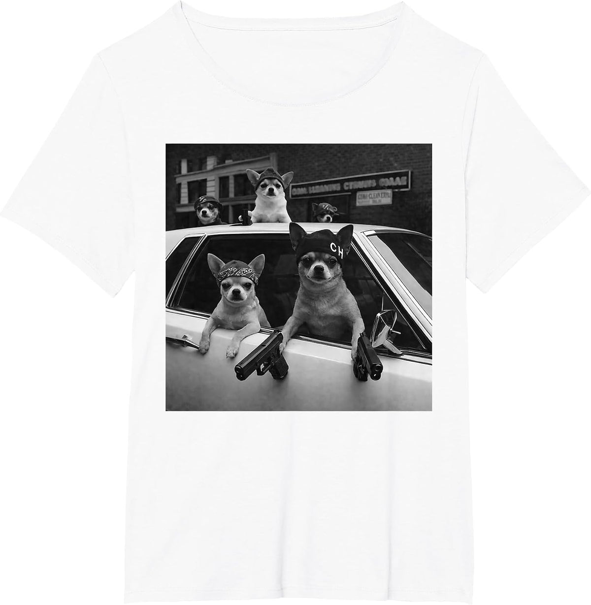 Funny Chihuahua Meme Chihuahua Gangster Dog Street Design T-Shirt - White