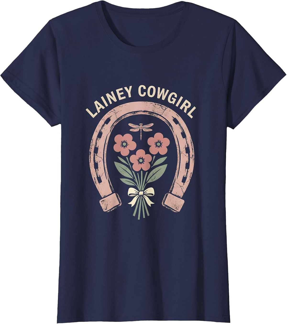 Women's Lainey Cowgirl Floral Boho Western Name Gift for Girls T-Shirt - Navy Blue